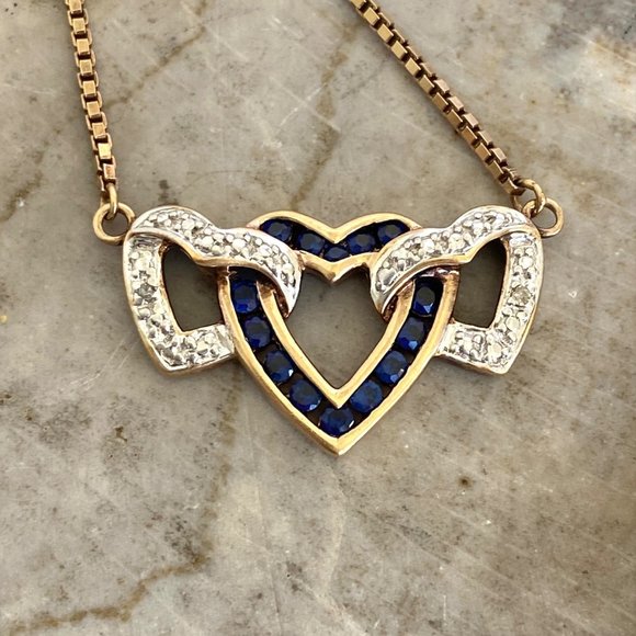 Ross-Simons Gold Vermeil Sterling Silver Triple Heart Sapphire Pendant Necklace - Picture 11 of 16